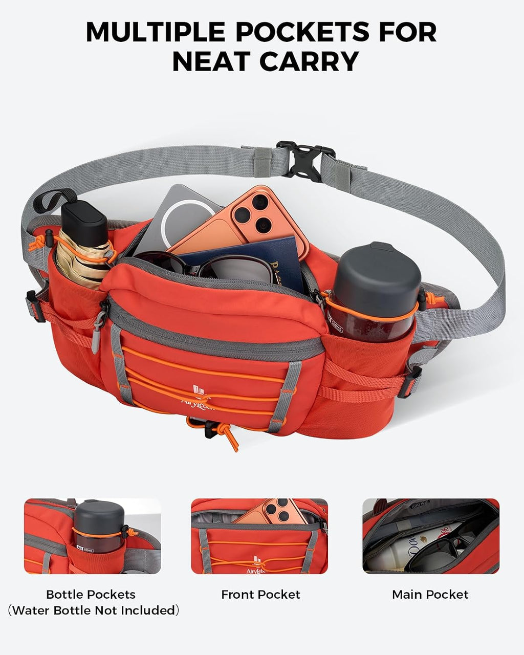 Fanny Pack with 2 Water Bottle Holder for Women Men, Waist Bag
