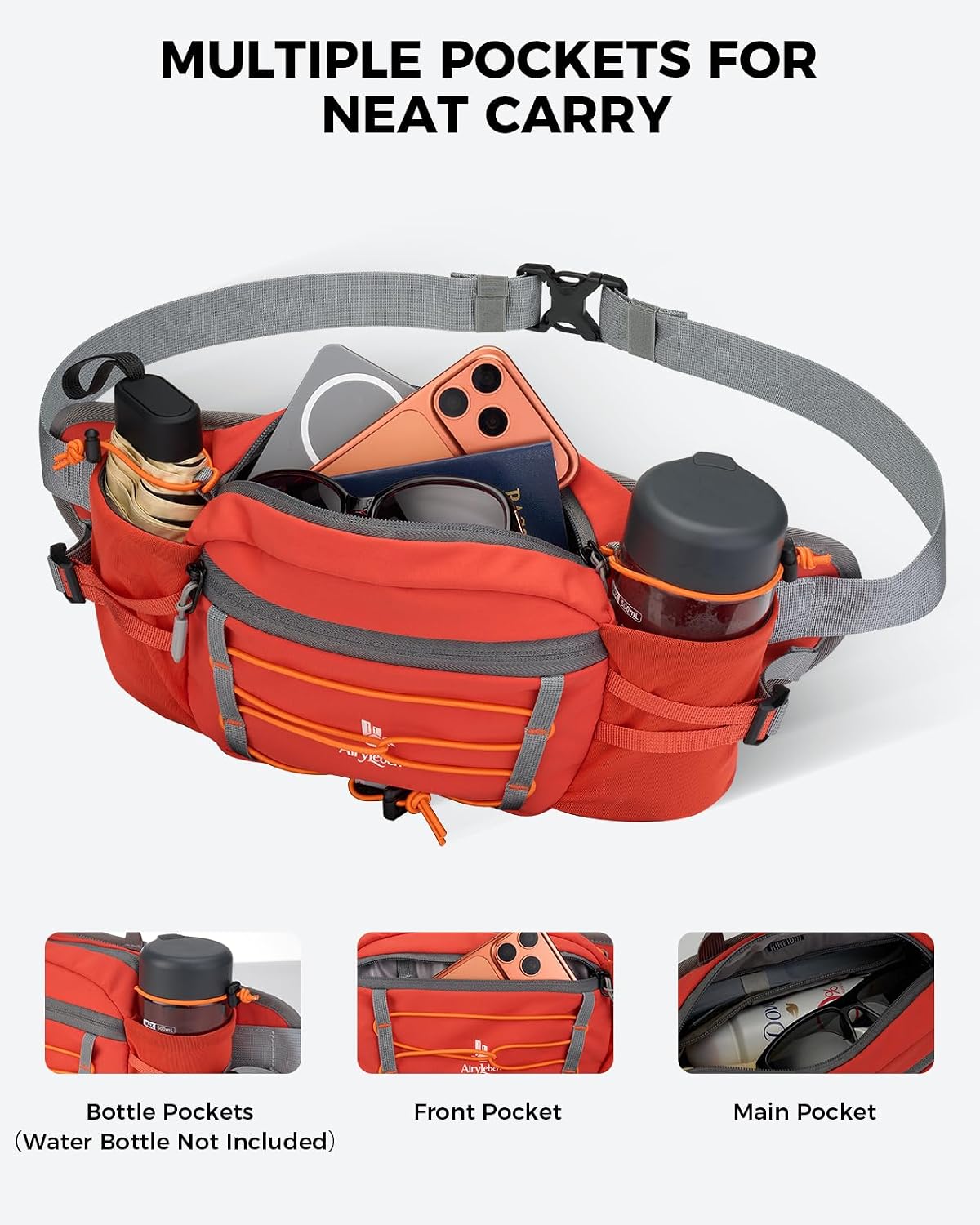 Fanny Pack with 2 Water Bottle Holder for Women Men, Waist Bag
