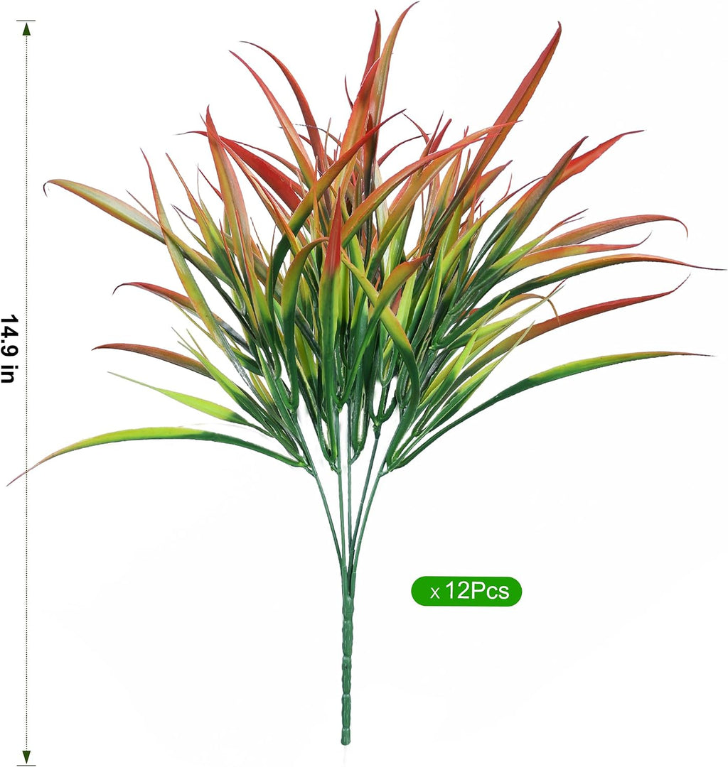 Ivydale 12Pcs Fake Plants Outdoor Artificial Plastic Grass Fall Decoration UV Resistant Faux Greenery Stems Bushes Outside Fake Plants for Planters Patio Porch Window Box Pathway Garden Home Decor