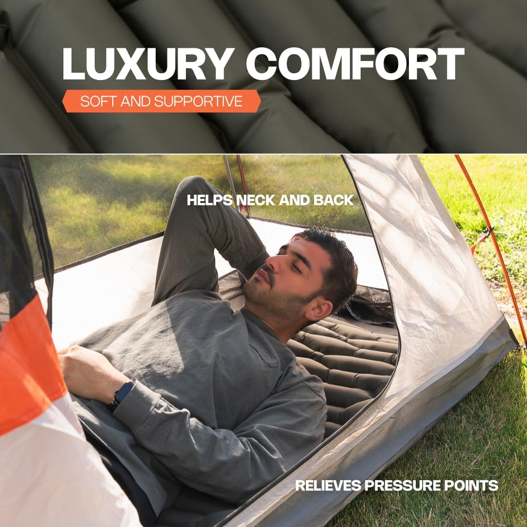 ANGORA BRANDS Inflatable Sleeping Pad for Camping & Backpacking | R-3 Value, 2.1" Thick, 25" Wide | Compact Lightweight Sleeping Mat for Hiking, Travel & Outdoor Use
