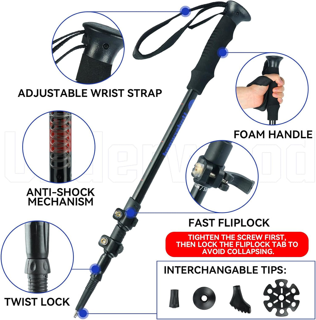 Trekking Poles Collapsible Hiking Poles, Lightweight Aluminum Hiking Sticks