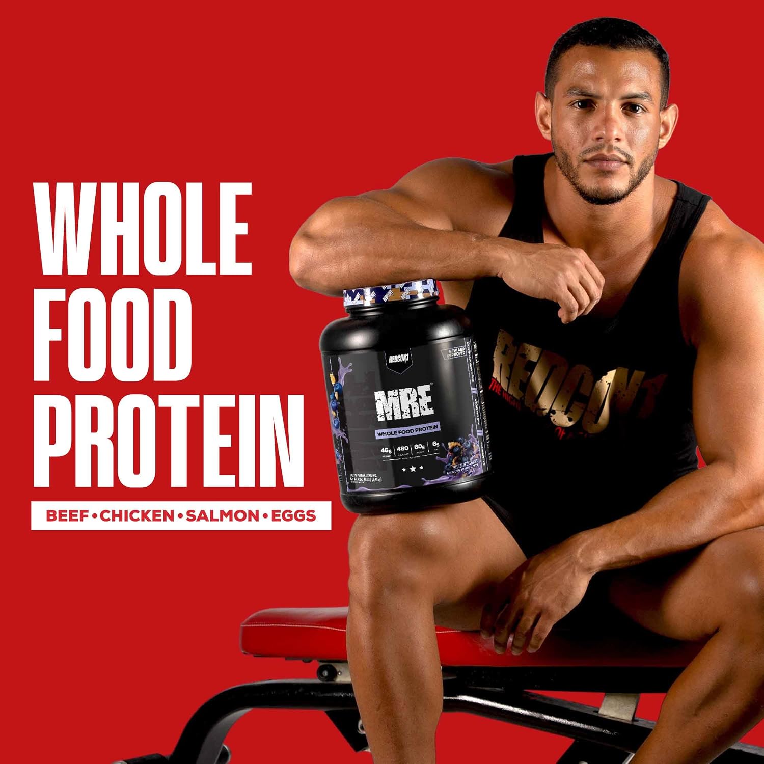 REDCON1 MRE Whole Food Protein Powder, Blueberry Cobbler - Meal Replacement Made with Animal and Plant Based Protein Sources, Nutrient and Calorie Dense, 0g Added Sugar (24 Servings)