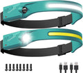 Headlamp Rechargeable LED (2-Pack, Green) 230° Wide Beam, USB-C Lightweight Head Lamp, Long Runtime, Water-Resistant for Camping, Hiking, Running, Fishing, Repair Work