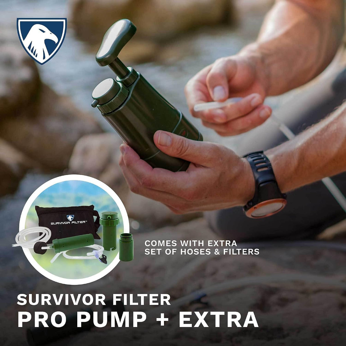 Survivor Filter PRO Extender Kit, Water Purifier Pump with Extra Filter Set