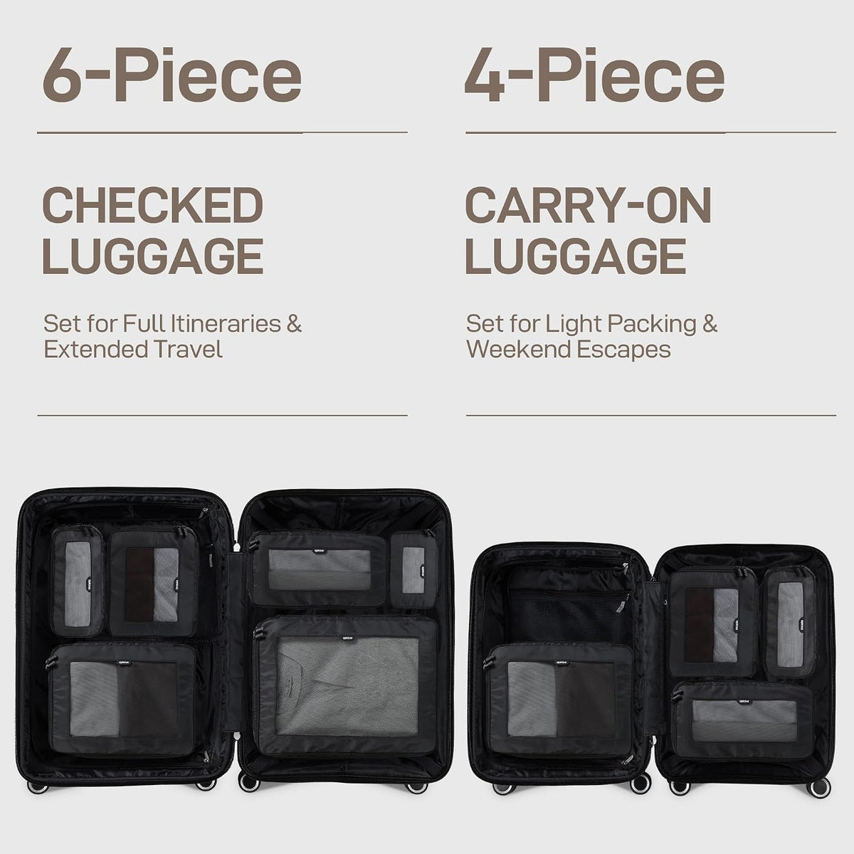 EPICKA TripCozy Compression Packing Cubes, 4 Set, Dark Grey