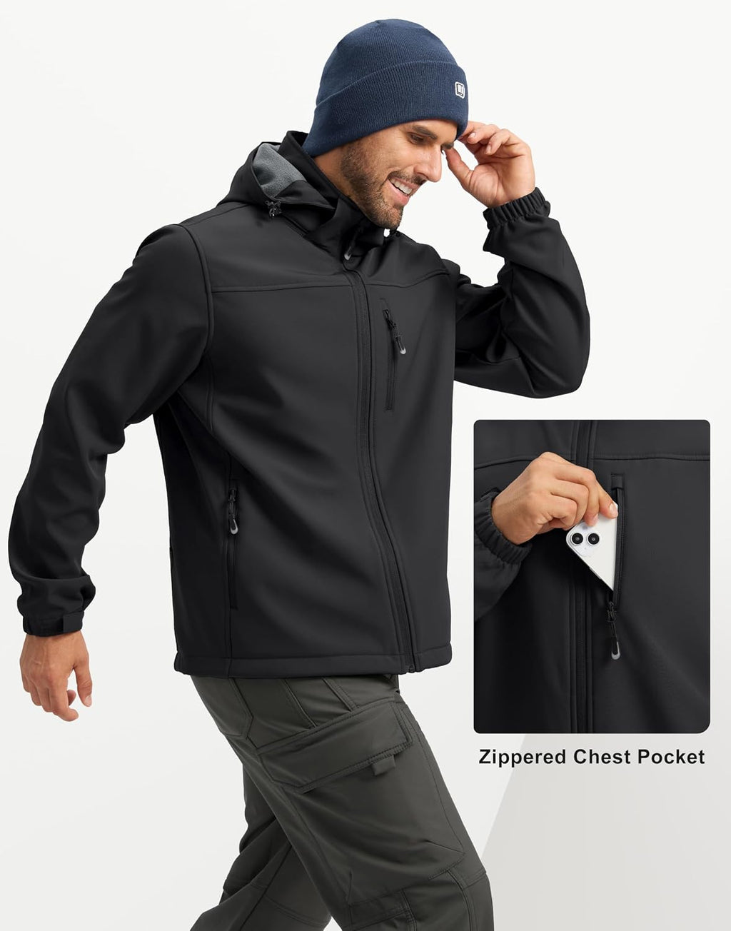 Pudolla Men's Softshell Jacket Hooded Fleece Lined Coats for Outdoor Work