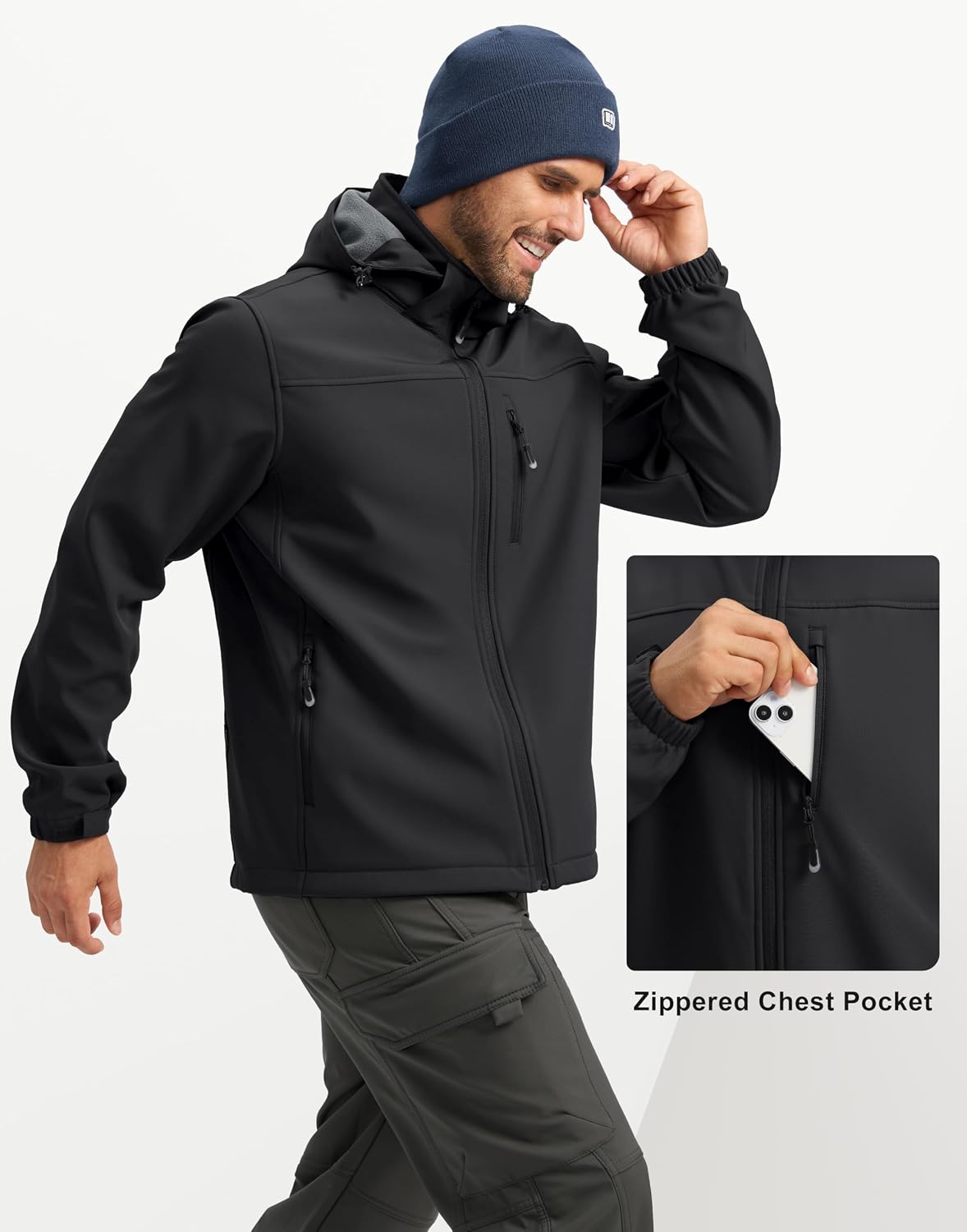 Pudolla Men's Softshell Jacket Hooded Fleece Lined Coats for Outdoor Work