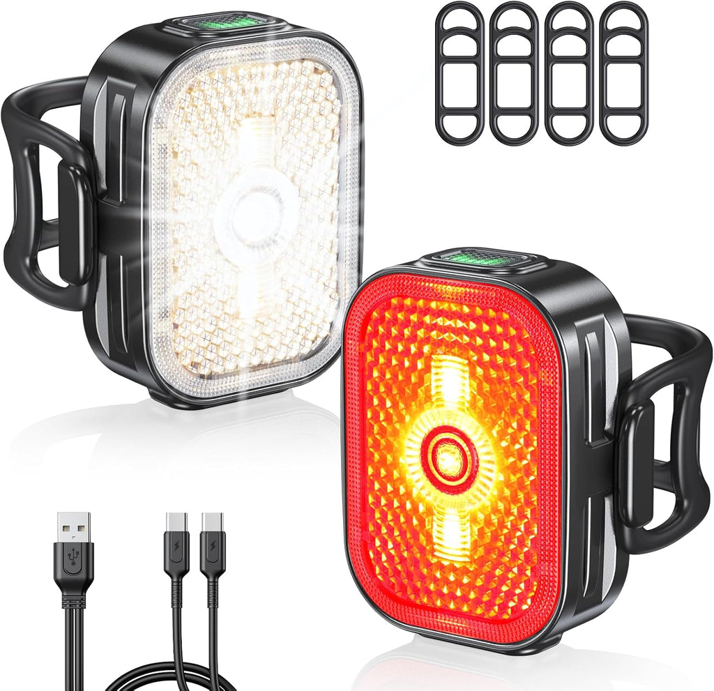 Viccux 2026 Ultra Slim Bike Lights with Reflectors, 8+6 Modes Bike Headlight and Tail Light Assemblies Motorcycle, IP65 Waterproof & Dual USB-C 1-2 Hrs Fast Charge Bike Lights for Night Riding Cycling