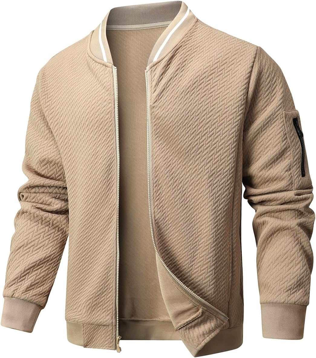 Wizoat Mens Casual Jacket Loose Fit Lightweight Jacket Varsity Bomber Jacket with Zipper