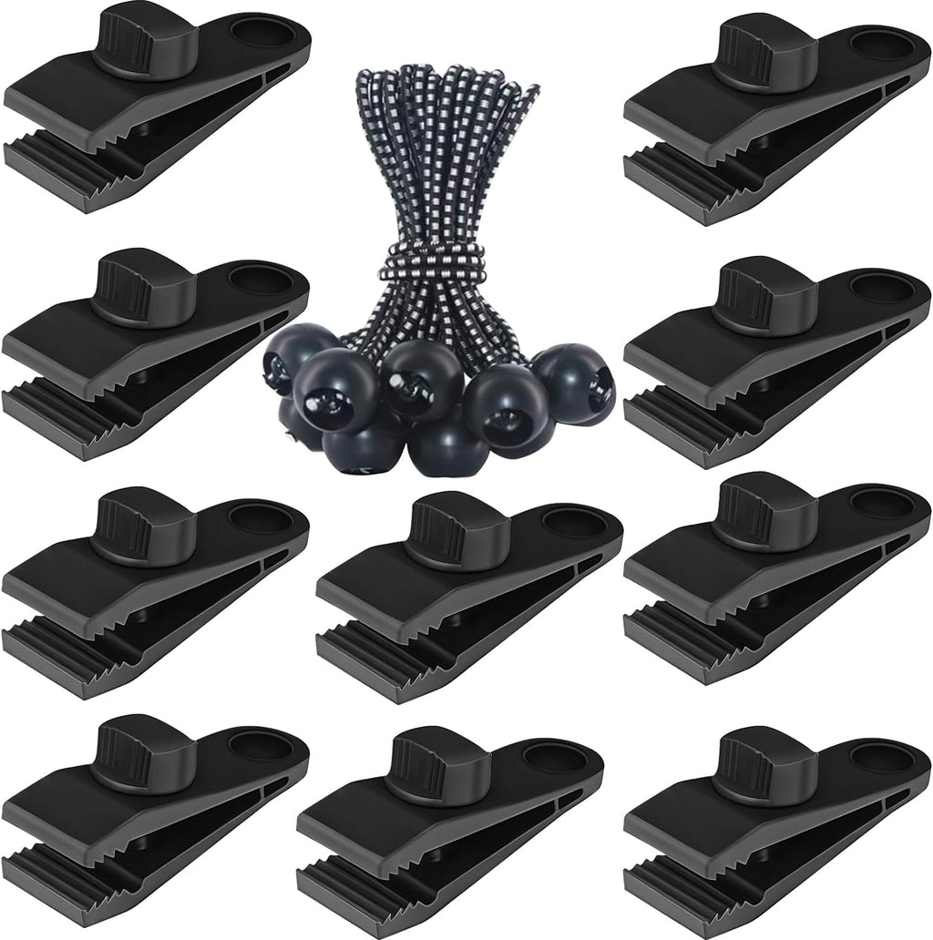 Tarp Clips Heavy Duty Lock Grip, 20 Pcs Tarp Clamps & Bungee Cords Set