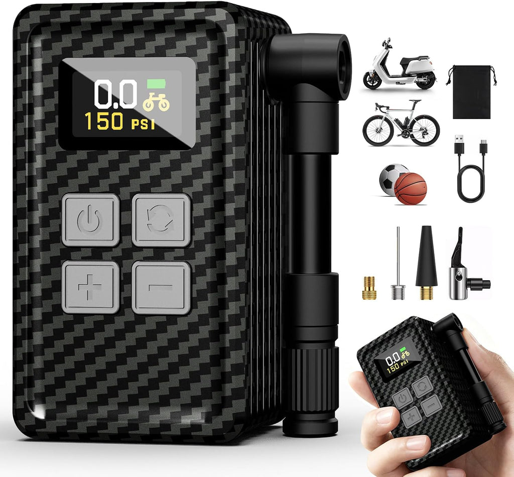 Mini Bike Pump 150 PSI Electric Tire Inflator with Gauge for Bikes