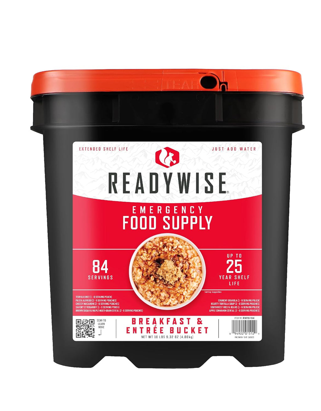 Wise Company ReadyWise Emergency Food Supply, Freeze-Dried Breakfast & Entrée Bucket Survival-Food Disaster Kit, Camping Food, Prepper Supplies, 25-Year Shelf Life, Multi
