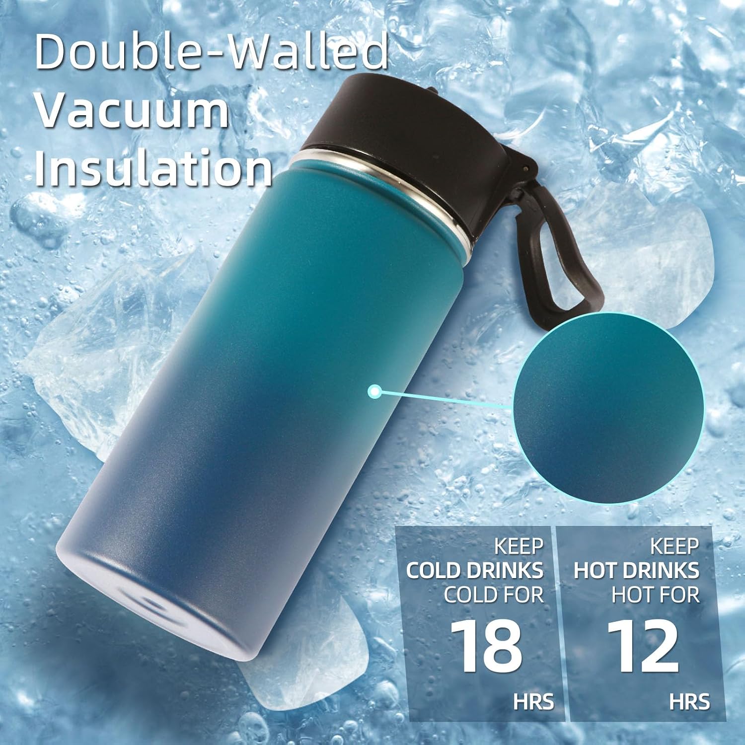 Volhoply 16 OZ Kids Water Bottle Bulk 8 Pack,Insulated Sports Bottles with Straw Lid,Stainless Steel Bottle with Handle Keep Cold & Hot,Double Wall Vacuum Tumbler Cups for School(Dark Night, 8)