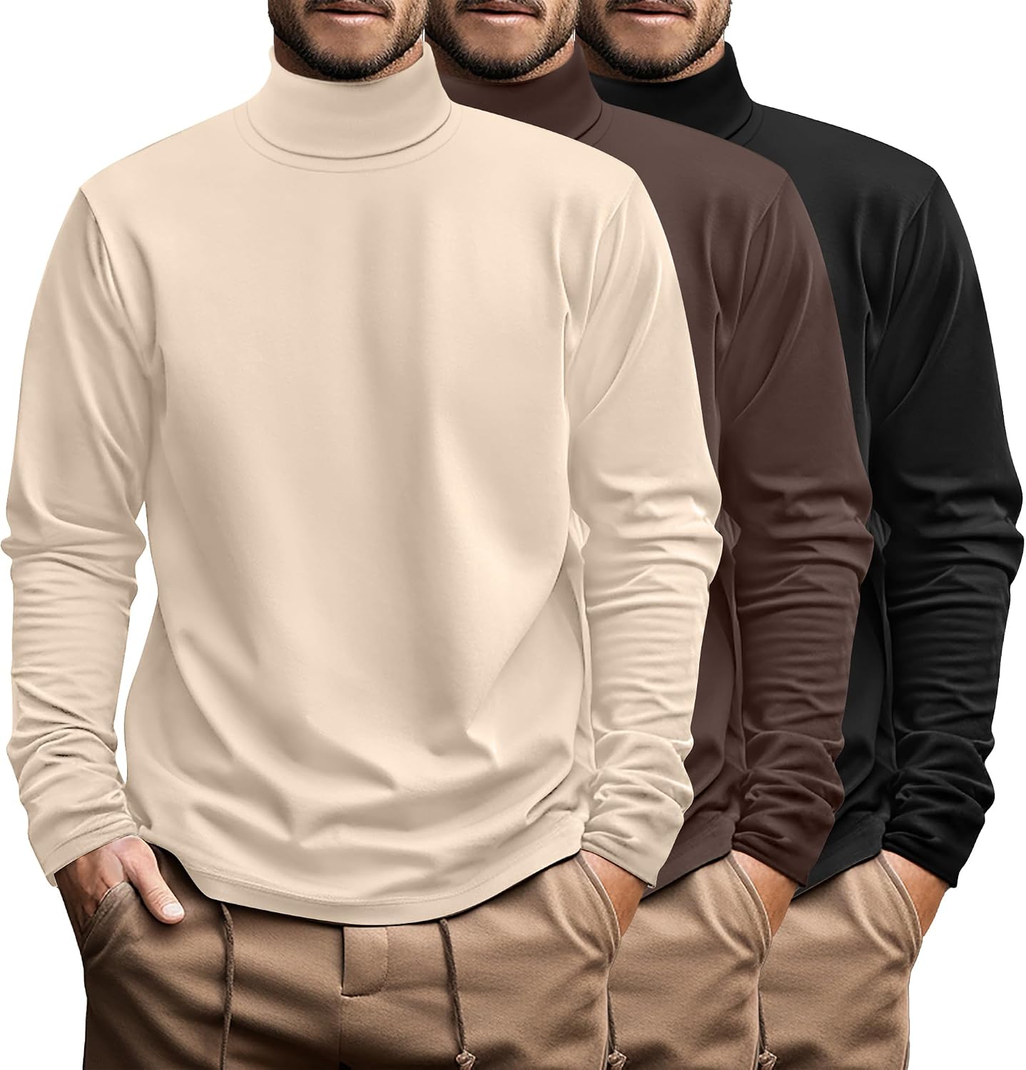 Ficerd 3 Pack Men's Big and Tall Turtleneck Shirts