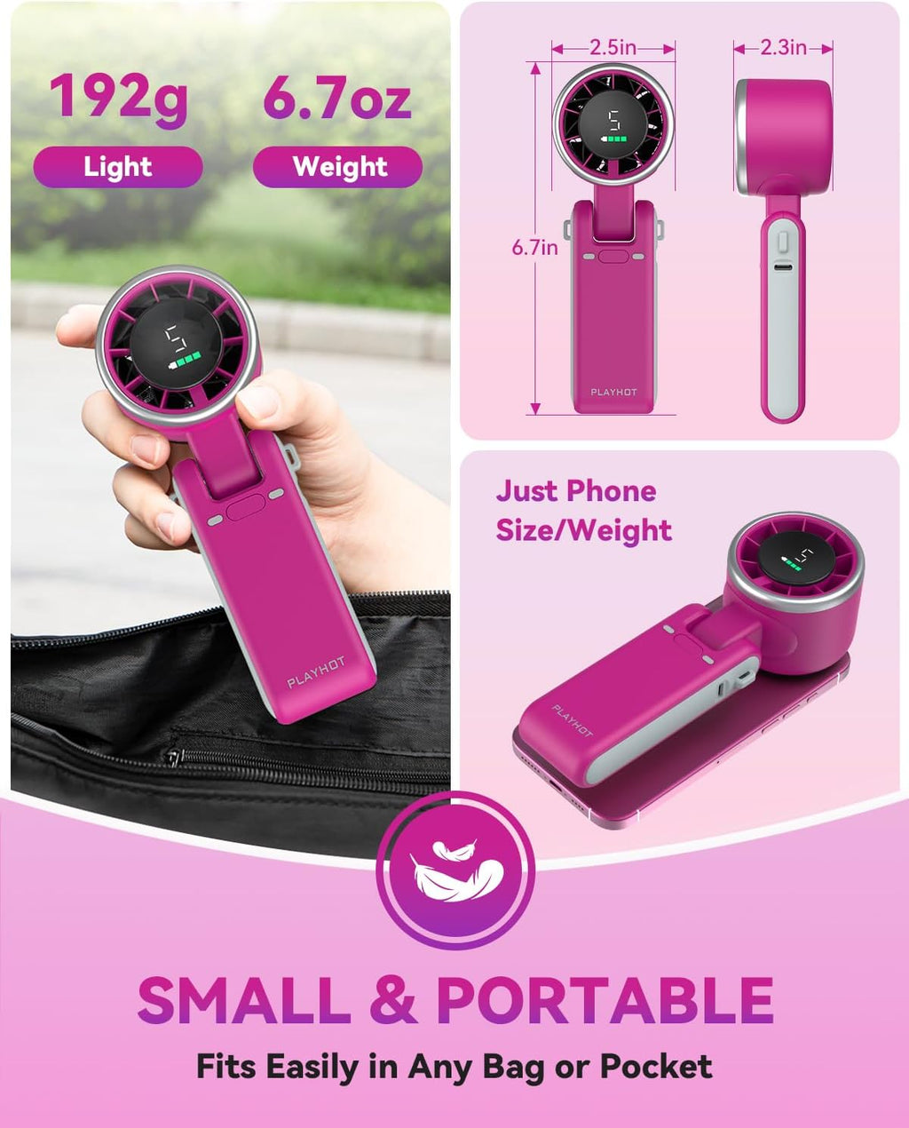PlayHot Portable Handheld Turbo Fan, Travel Essentials, Gifts for Women/Men