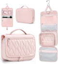 TOPEAST Quilted Travel Toiletry Bag for Women,Detachable Hanging Makeup Bag