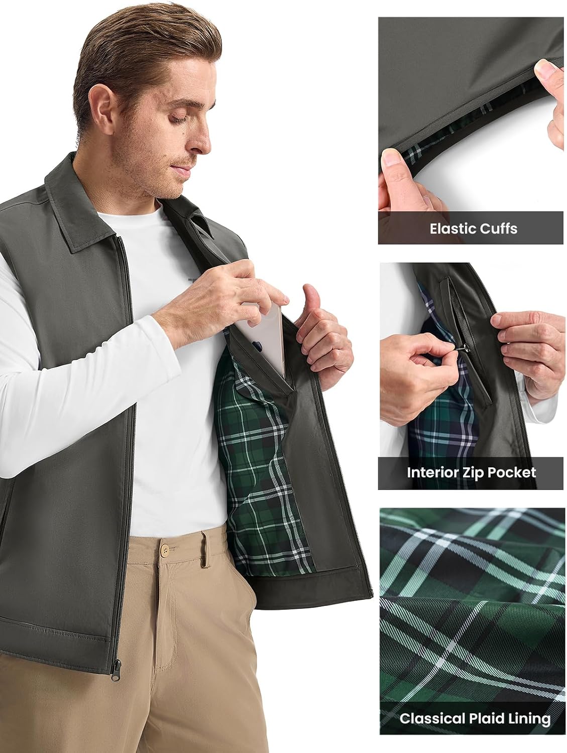 Rdruko Men's Golf Vest Lightweight Summer Casual Zip Windbreaker