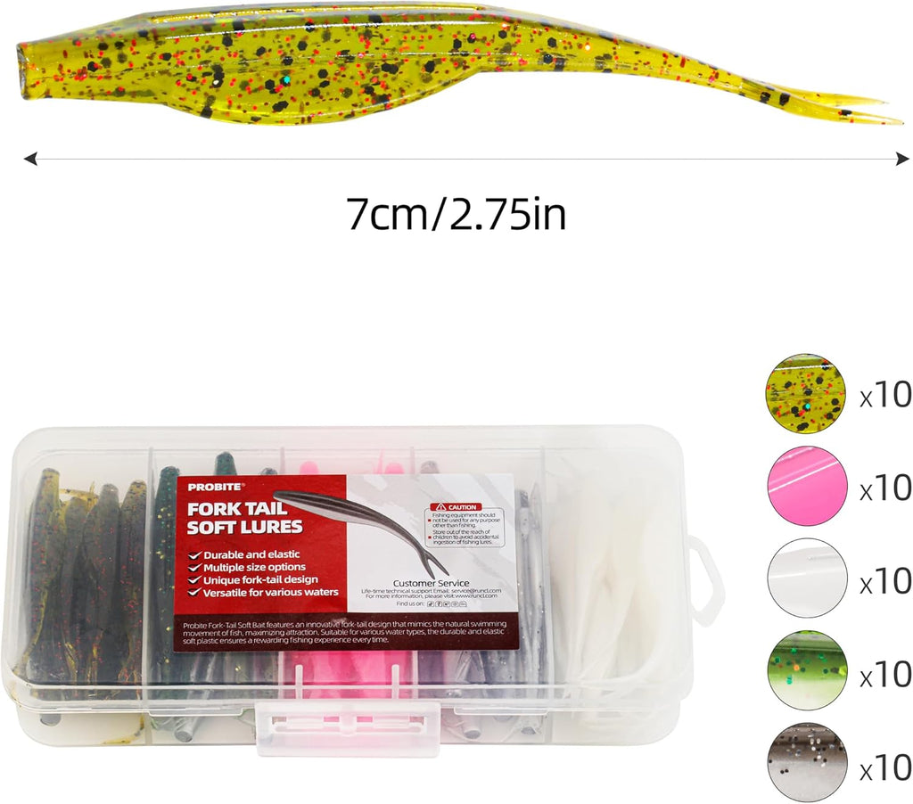 Forked Tail Soft Baits- Realistic Jerk Bait & Fluke Action Soft Lures for Bass, Trout & Crappie - Versatile Freshwater & Saltwater Fishing Bait (2.75"-5")