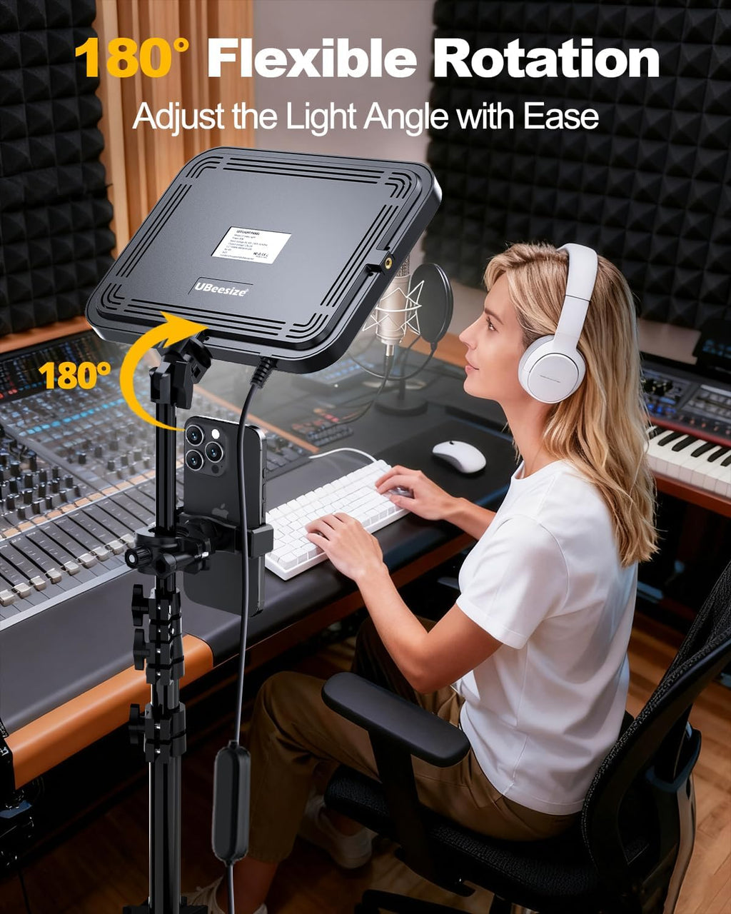 UBeesize 2-Pack LED Video Light Kit with Tripod Stand & Phone Holder