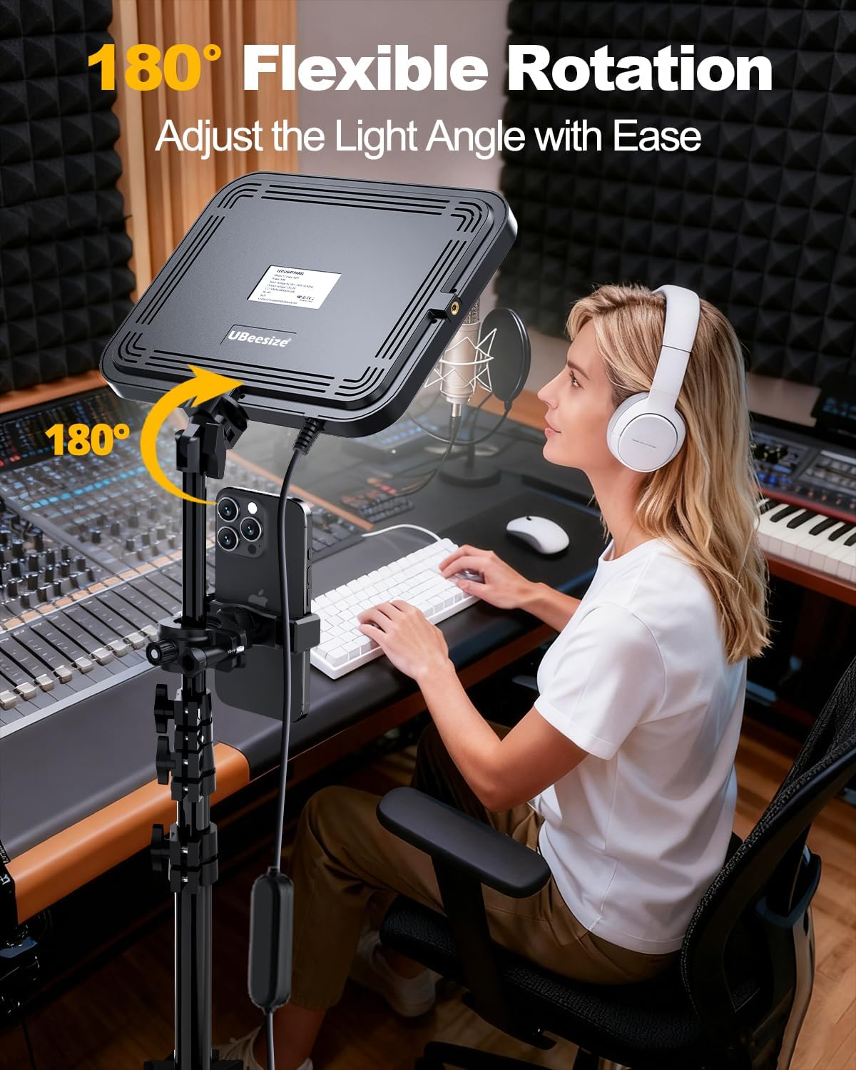 UBeesize 2-Pack LED Video Light Kit with Tripod Stand & Phone Holder