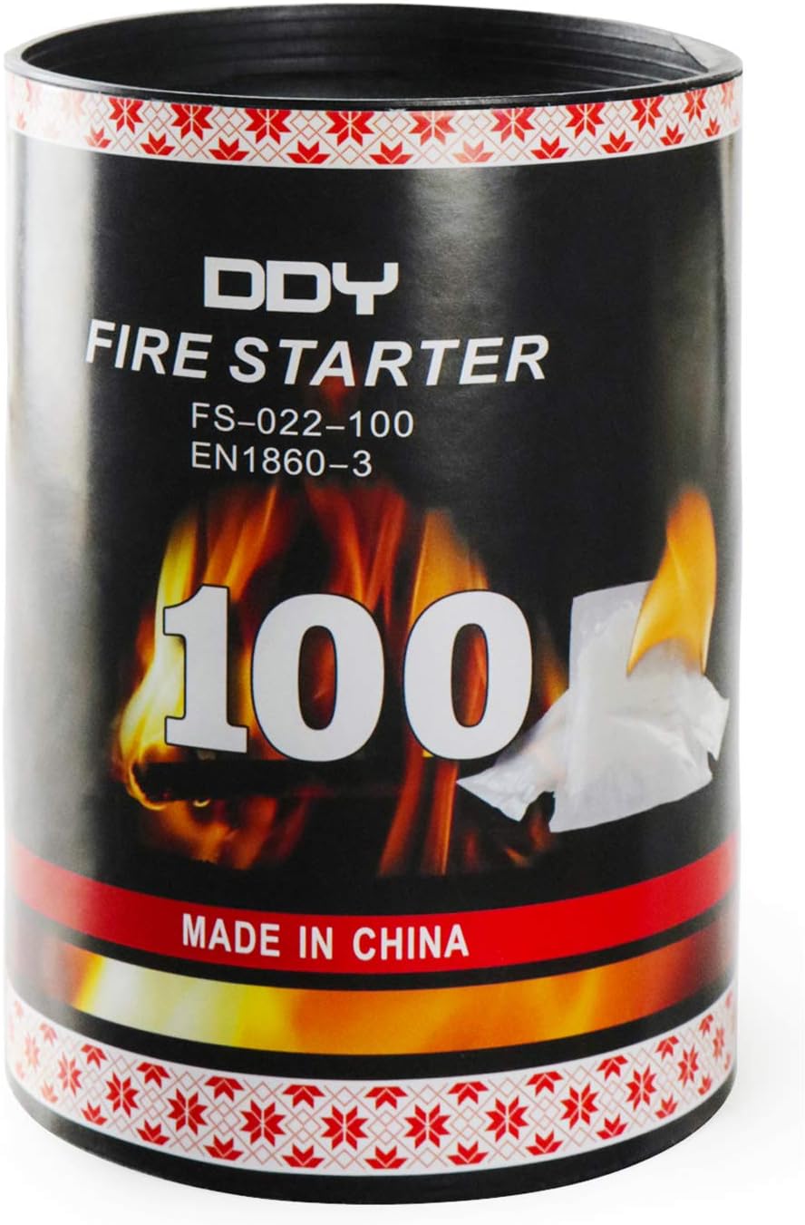 100 Pack Natural Paraffin Fire Starter Cubes, Waterproof Non-Toxic, 8 Mins Long Burning Up to 750°F, Safe Charcoal Lighter Tablets for Camping, Grill, Fire Pit, Wood Stove & Outdoor BBQ