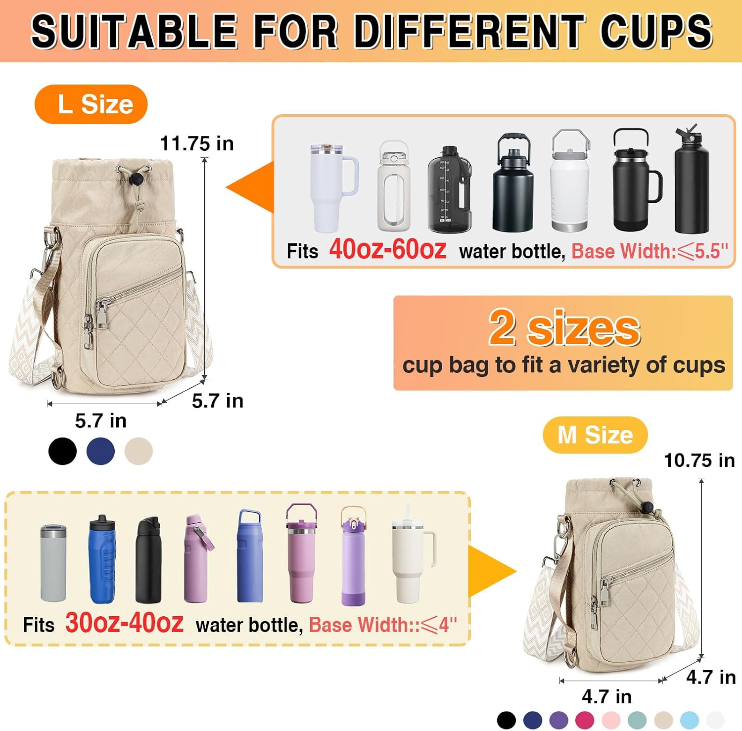 AGLOD Water Bottle Carrier Bag with Strap, Water Bottle Holder Crossbody Bags for Women Men for Walking, Hiking,Cycling