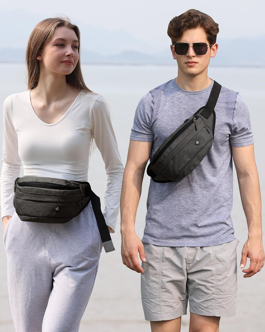 WATERFLY Running Belt Fanny Pack: Runner Marathon Jogging Waist Pack Sport Workout Exercise Fitness Phone Holder Belt for Men Women Jogger Slim Waistband Black