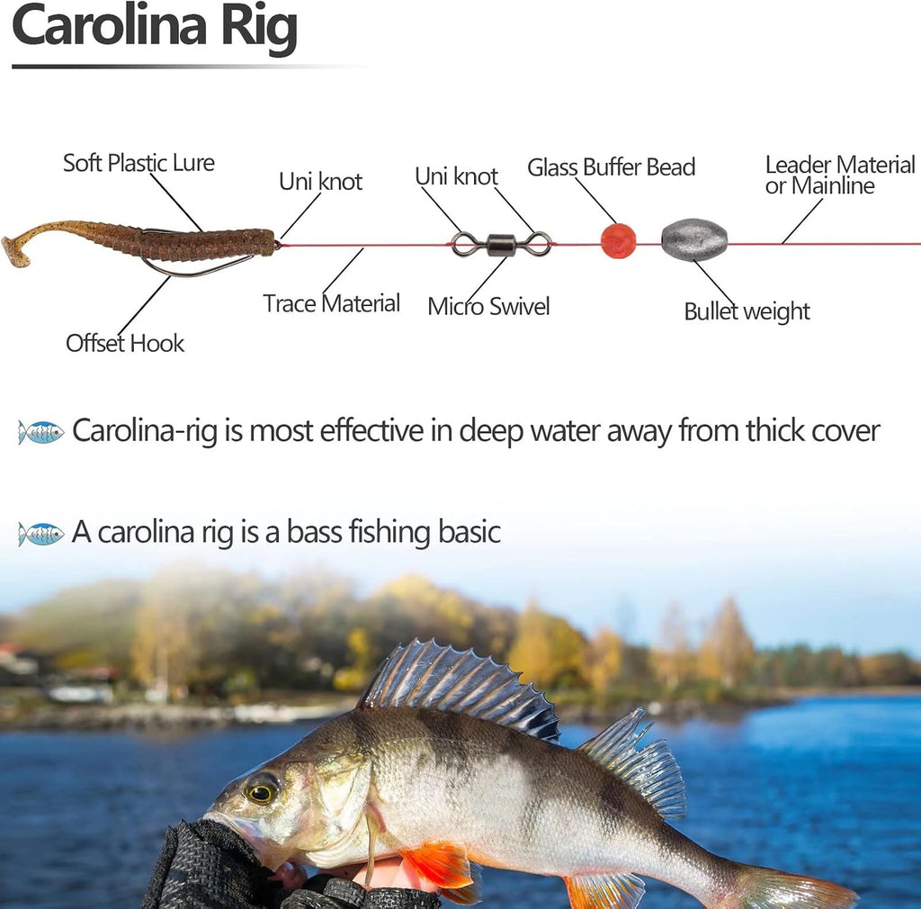 THKFISH Texas and Carolina Fishing Rig Bass Fishing Bullet-Weights for Fishing Sinkers Hooks Rolling Barrel Fishing Swivels Beads Rings Fishing Tackle Kit 35pcs/339pcs/389pcs
