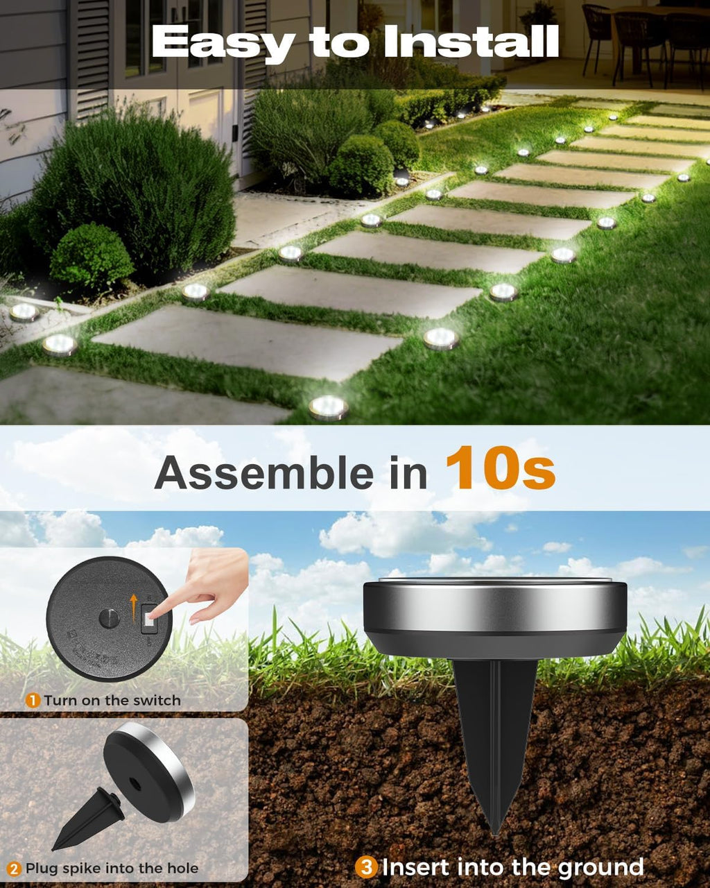 btfarm 16 Pack Solar Lights Outdoor Waterproof, 8 LED Solar Ground Lights