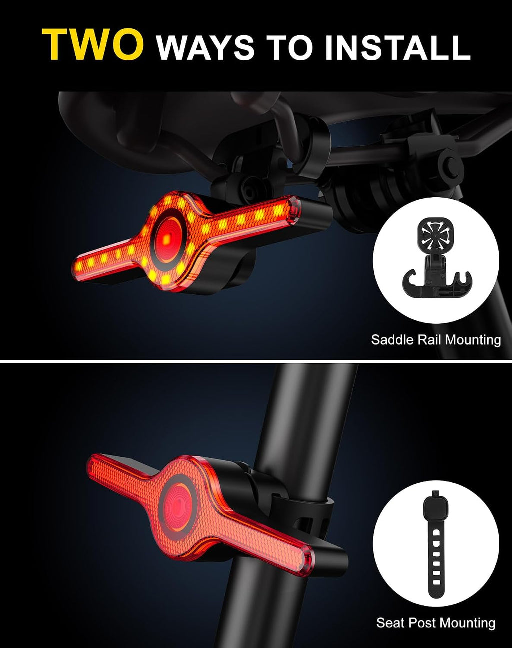 X8 Smart Bike Tail Light USB Rechargeable, 21* LED 300 Lumens Bike Lights for Night Riding, with Turn Signals & Brake Sensing, 9 Modes for Night Riding- Long Lasting Bicycle Lights