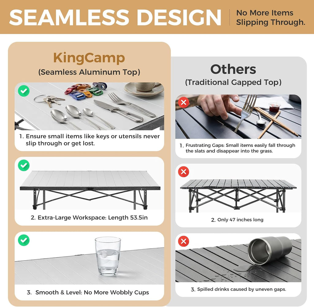 KingCamp Large 53.5" Folding Camping Table, 265 LBS Heavy Duty Table