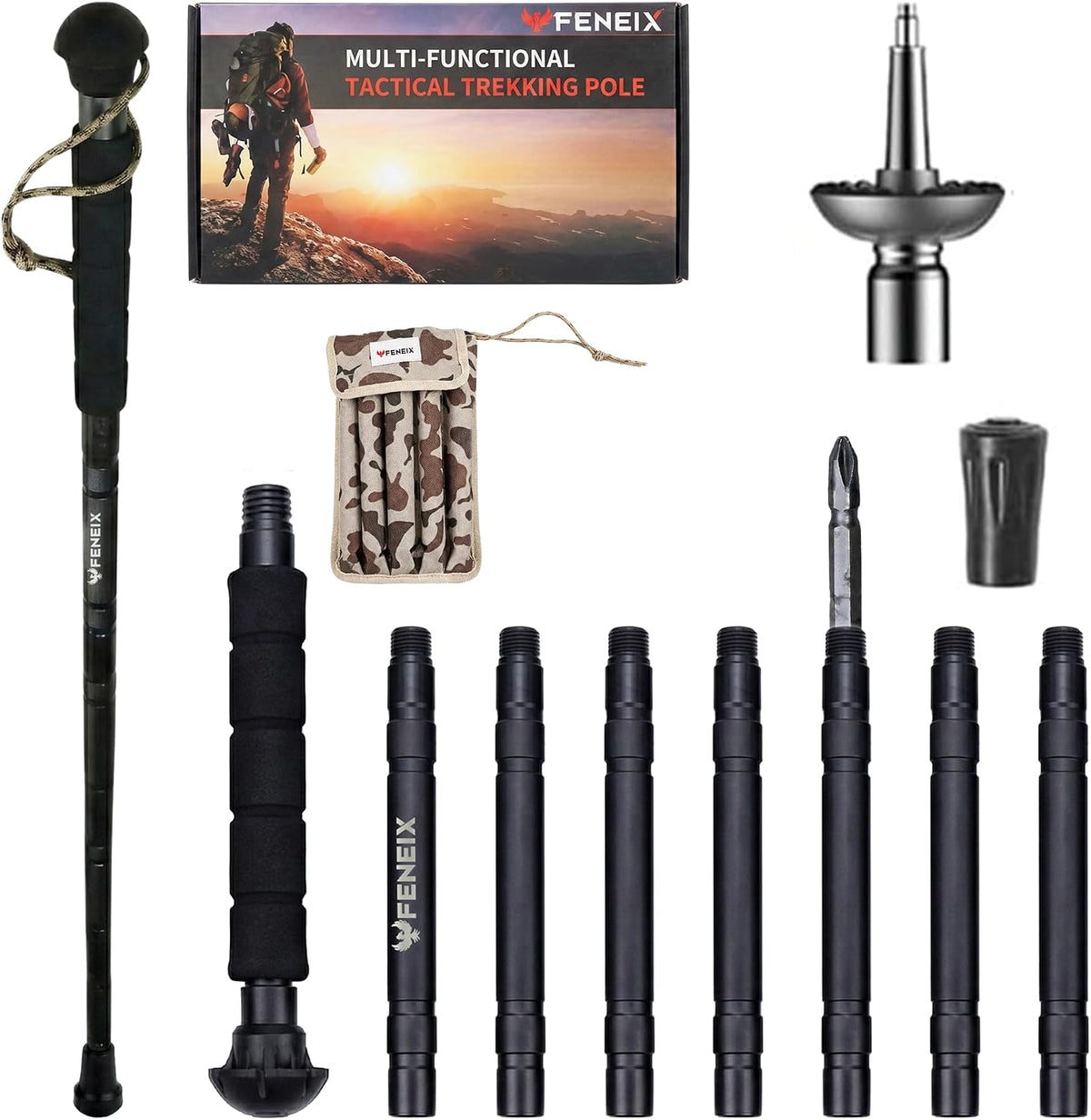 Collapsible Hiking Stick – 8-Section Aluminum Walking Sticks for Hiking and Outdoor Trekking Poles for Seniors with Multifunctional Accessories for Men and Women