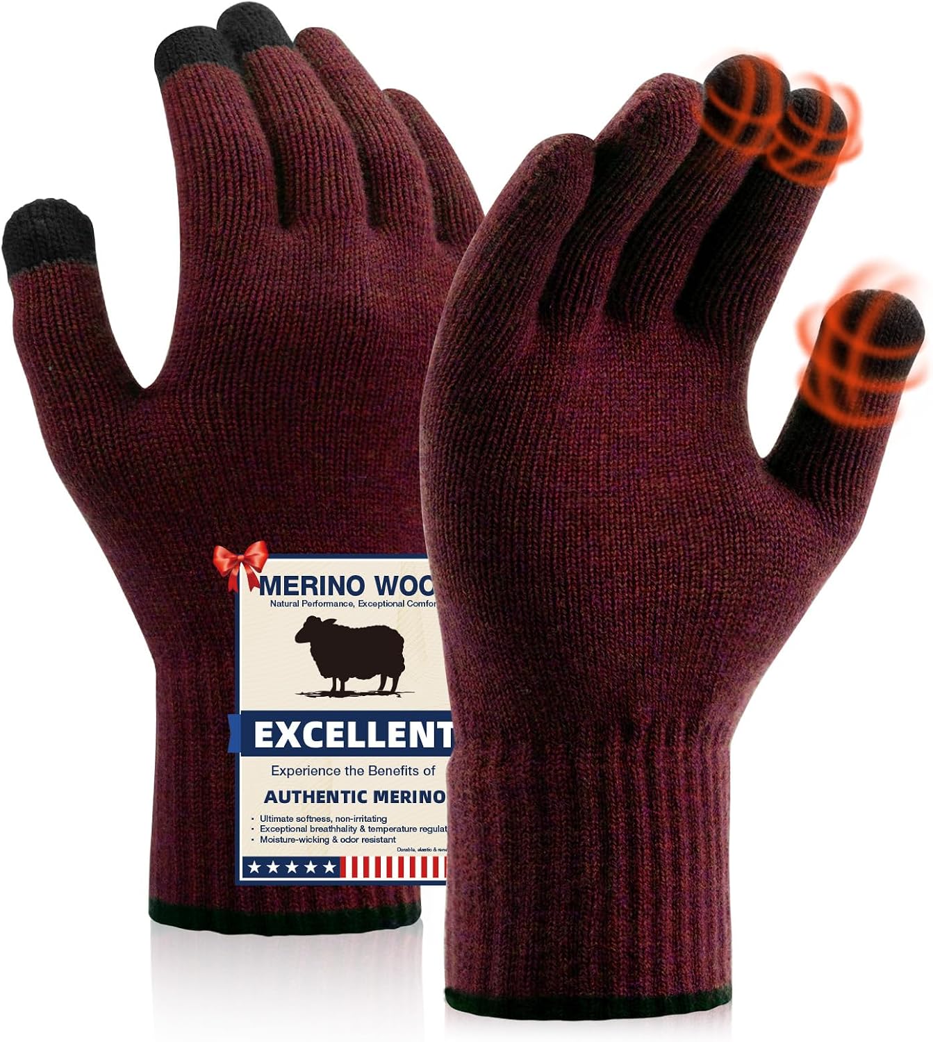 Merino Wool Gloves for Men Women, Touch Screen Warm Glove Liners Thermal Soft Knit Lining for Winter Running Hiking
