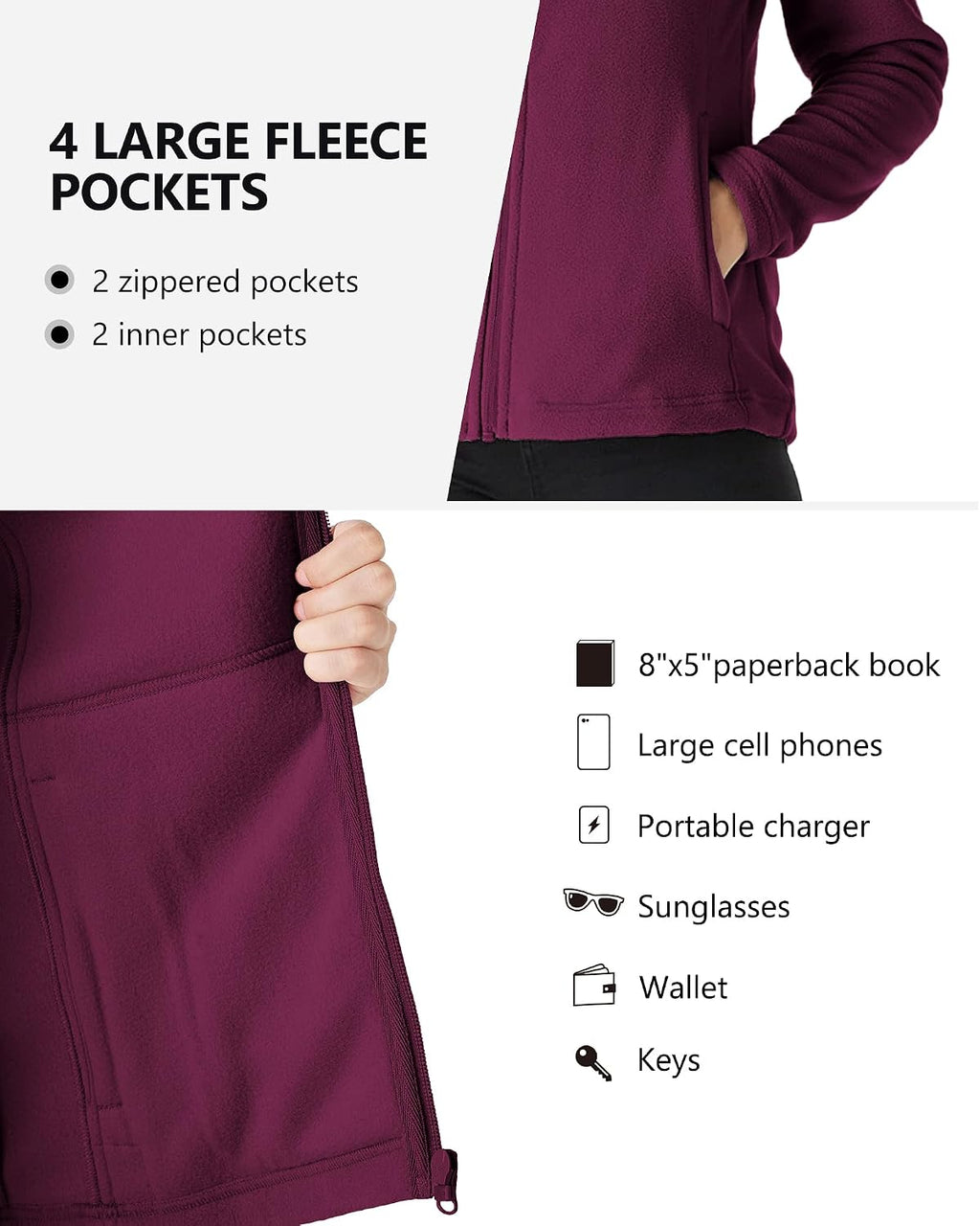 Outdoor Ventures Women's Lightweight Warm Polar Fleece Jacket Zip Up