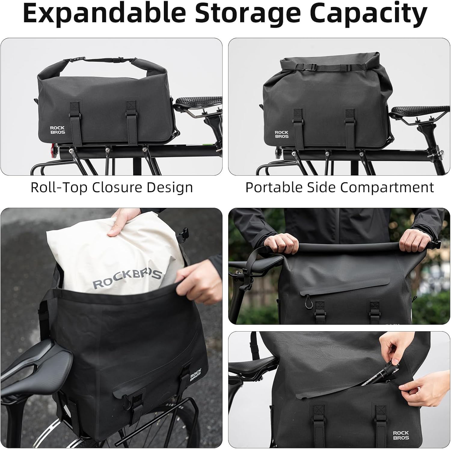 ROCKBROS Waterproof Bike Bags 16L Rear Rack Trunk Bag with Shoulder Strap