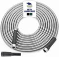 RUGGED RHINO Metal Garden Hose with Spray Nozzle, 50FT, 304 Stainless Steel, 750 PSI Burst Strength, Heavy Duty Flexible Water Hose, Kink Resistant, Leakproof for Yard, Lawn and Outdoor Use, Silver