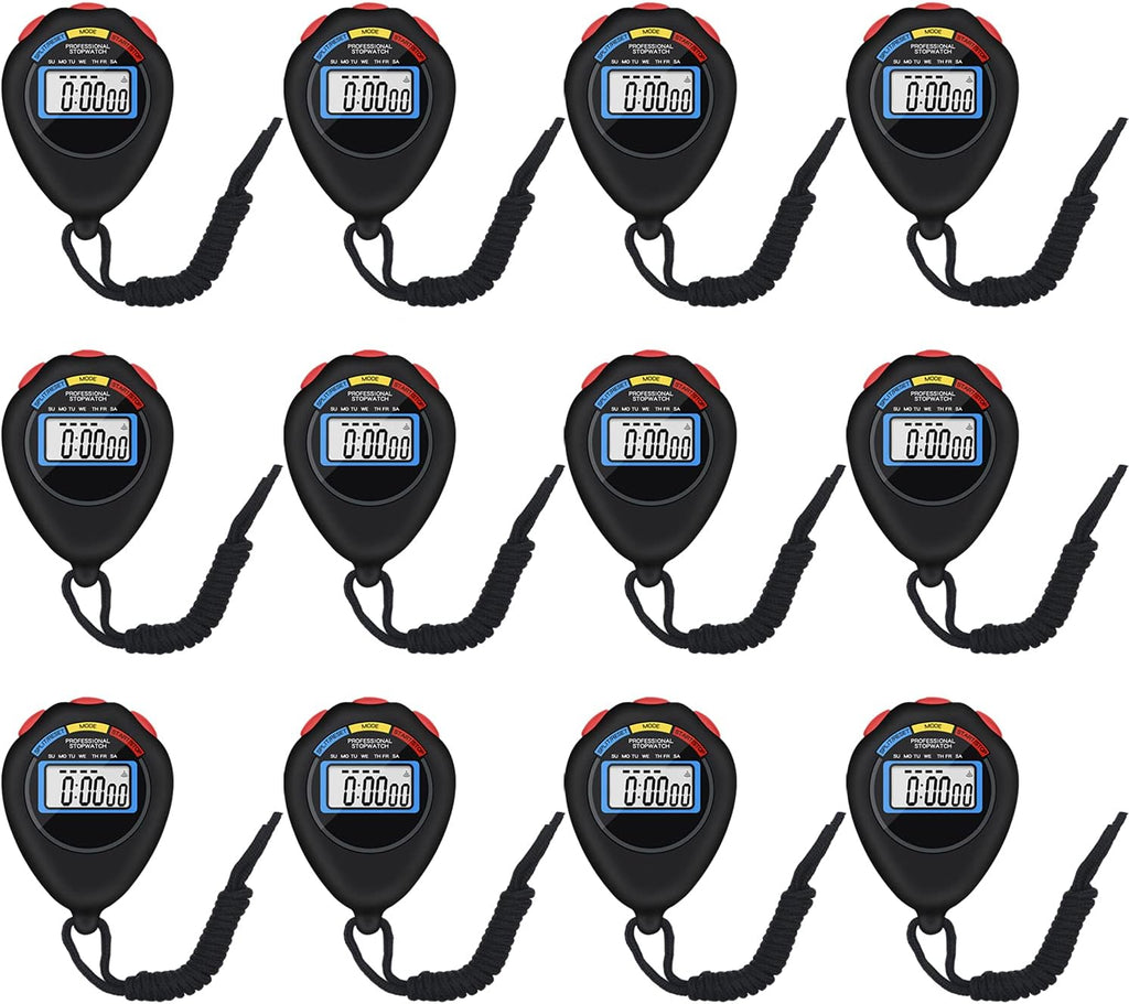 Pgzsy 12 Pack Multi-Function Electronic Digital Sport Stopwatch Timer, Large Display with Date Time and Alarm Function,Suitable for Sports Coaches Fitness Coaches and Referees