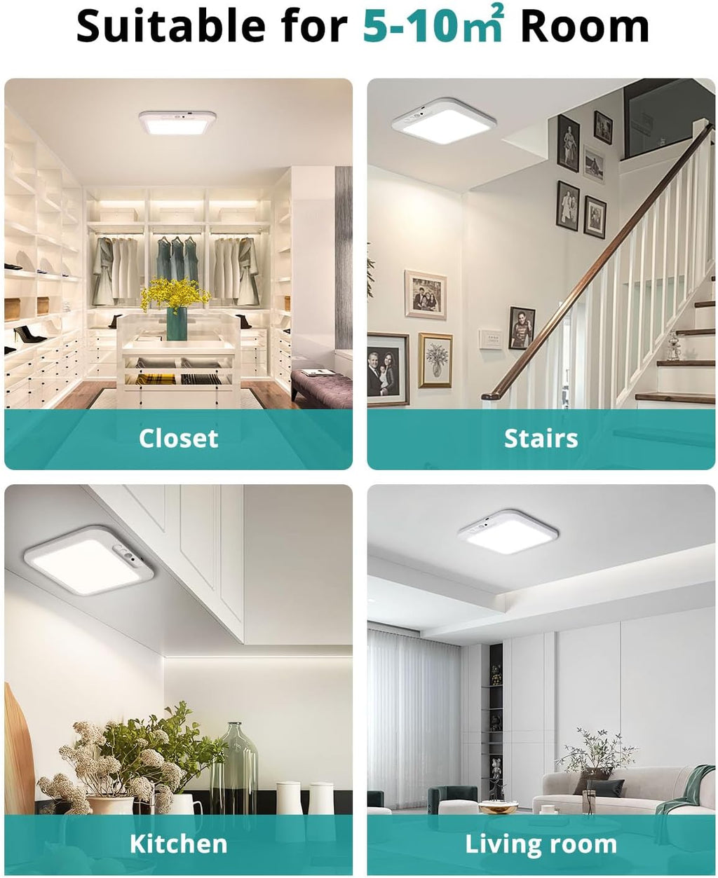 wowatt Rechargeable Battery Operated Ceiling Light Motion Sensor Indoor