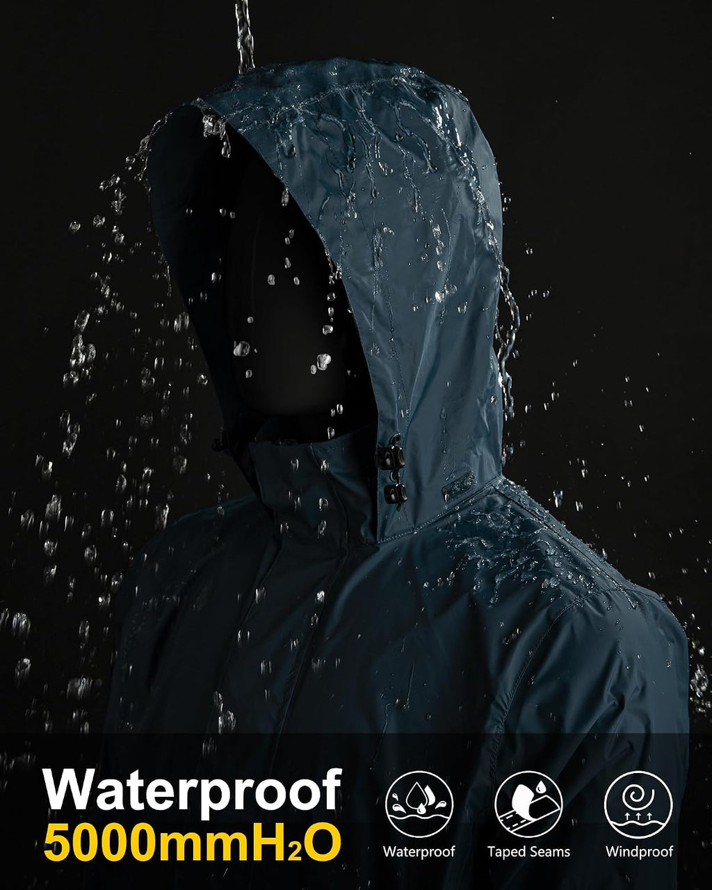 33,000ft Men's Packable Rain Jacket Lightweight Waterproof Golf Raincoat