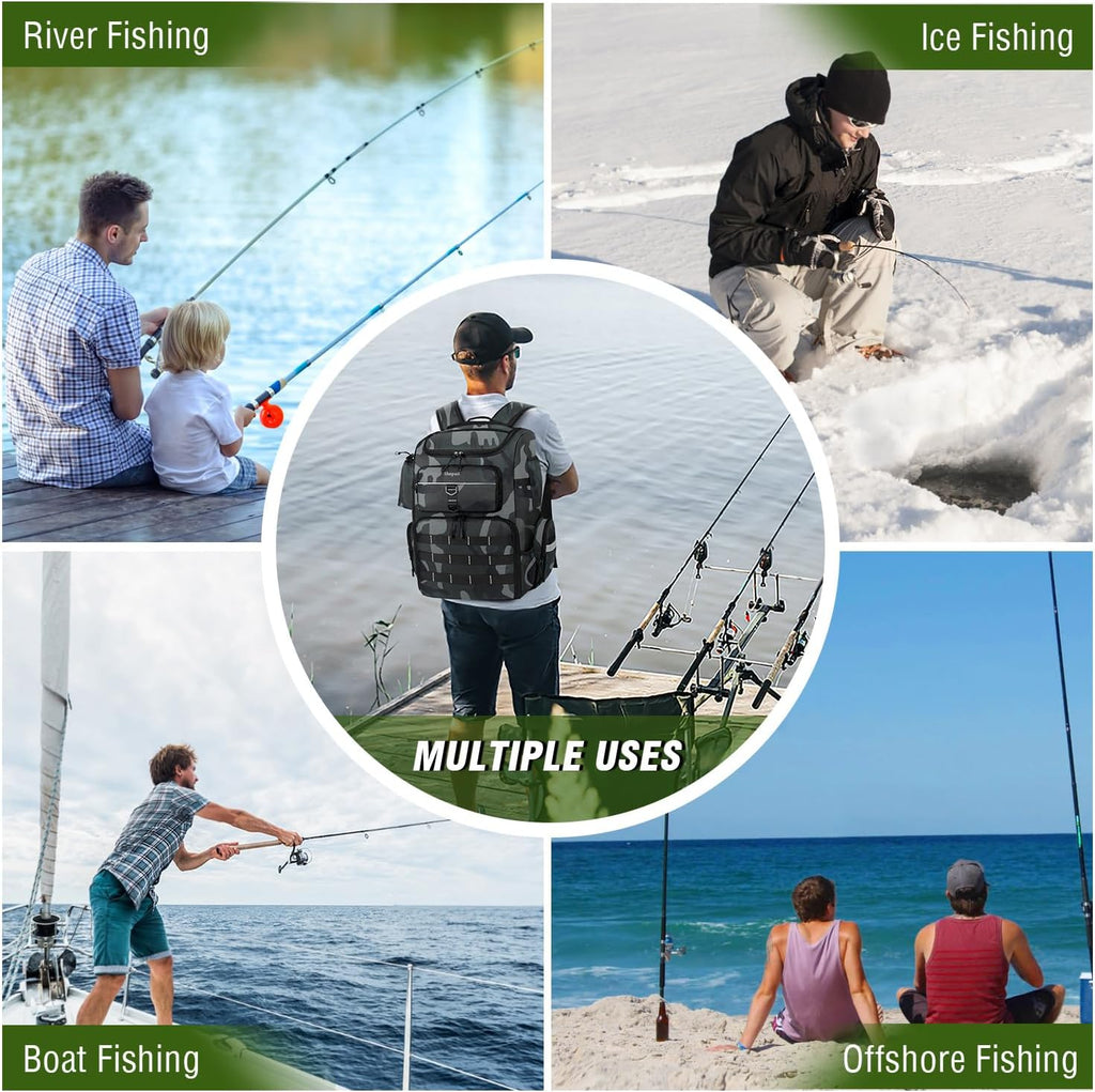 Fishing Backpack with 2 Rod Holders, Large Water Resistant Tackle Storage Bag for Fishing Gear, Fishing Bag Gifts for Men