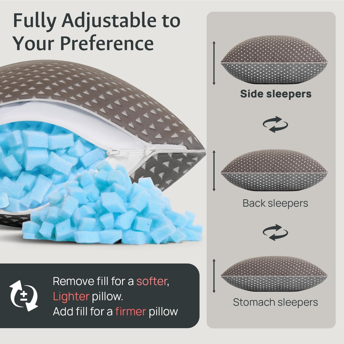Adjustable Small Cooling Memory Foam Pillow for Travel, Camping & Airplane