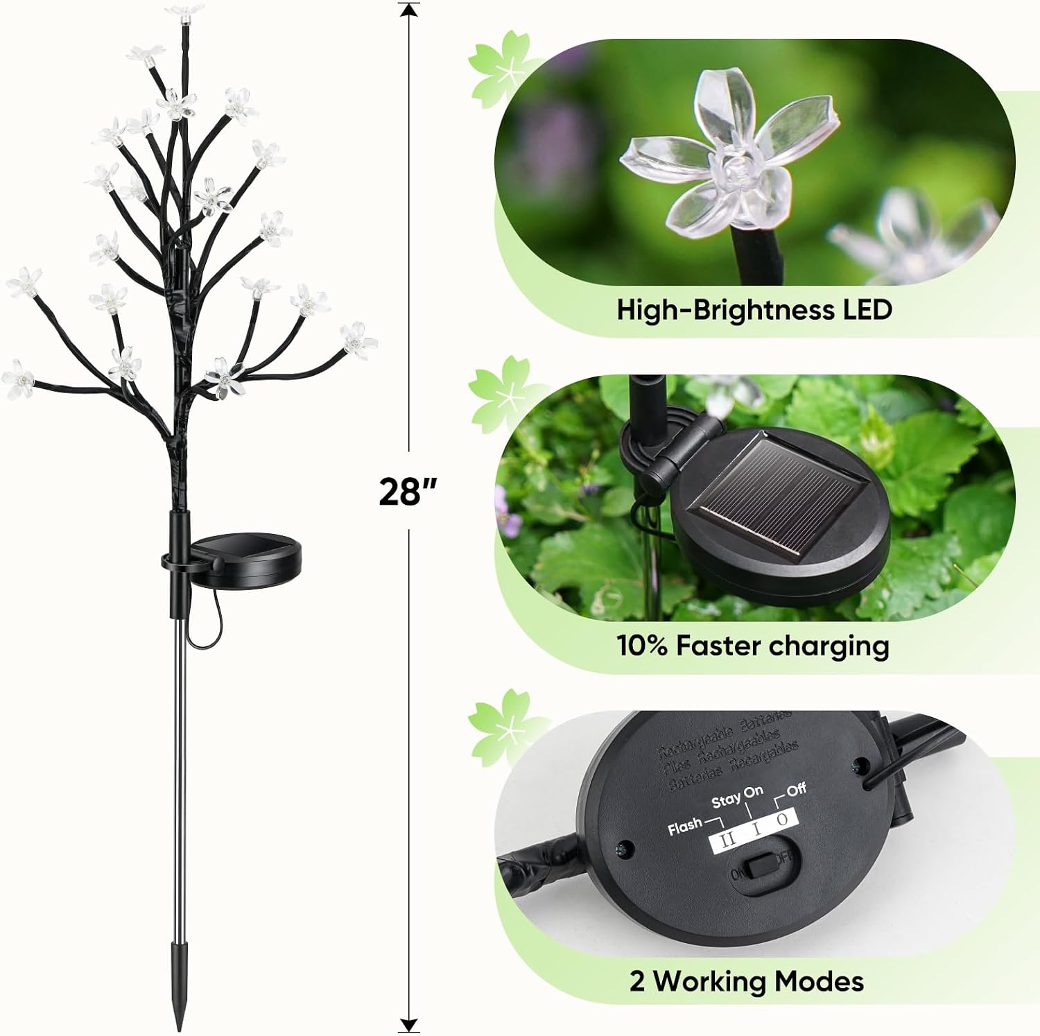 2 Pack Solar Lights Outdoor Waterproof, Garden Lights Solar Flowers