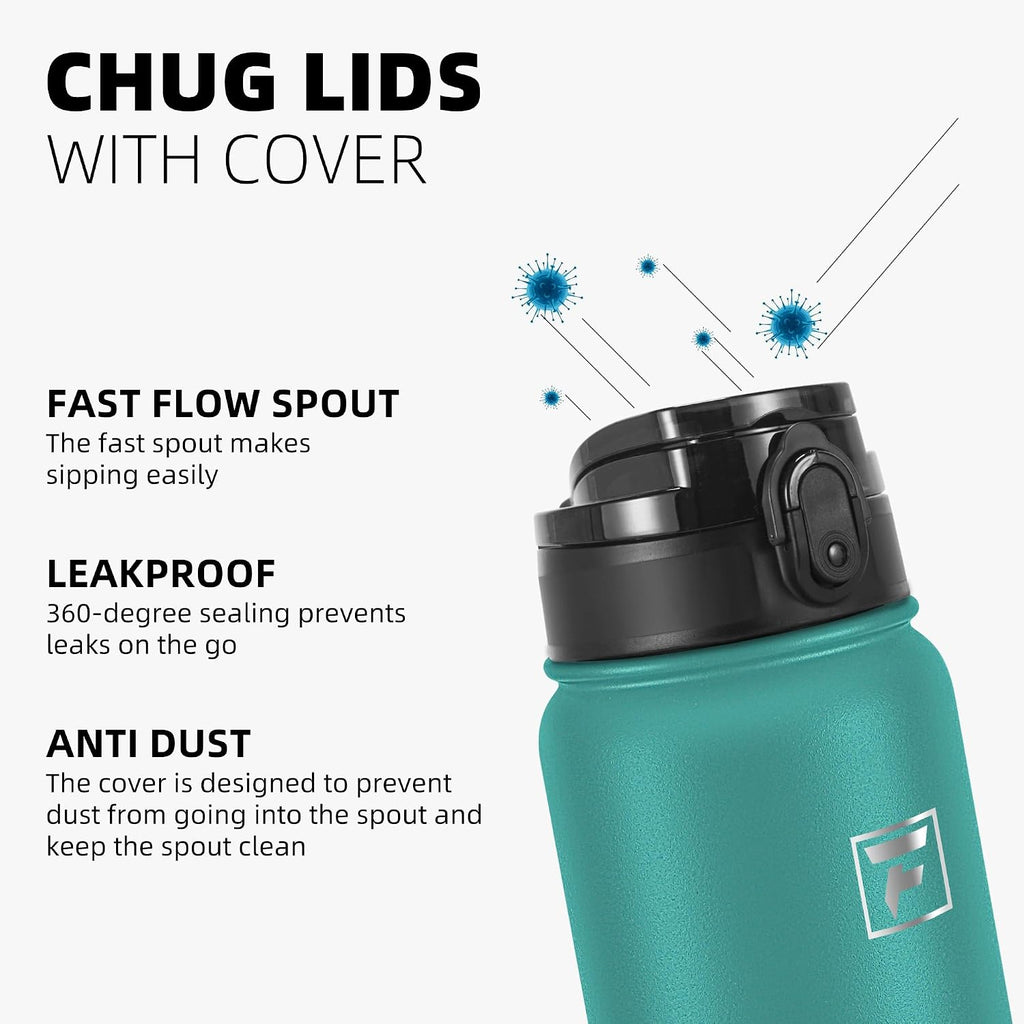 Fanhaw 20oz Insulated Water Bottle with Anti-dust Chug Lid, Green Blue