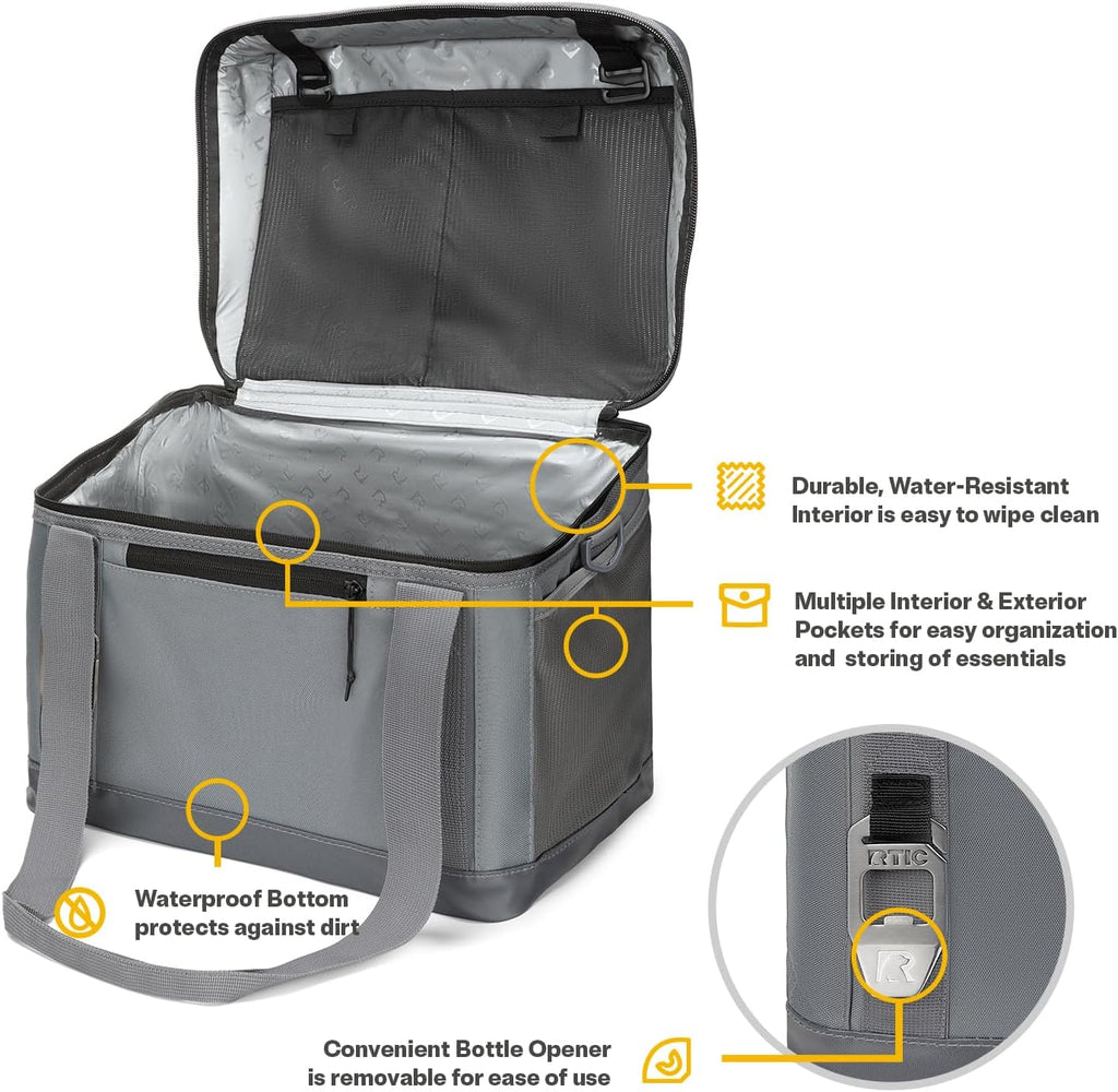 RTIC Everyday Cooler, Soft Sided Portable Insulated Cooling for Lunch, Beach, Drink, Beverage, Travel, Camping, Picnic, for Men and Women