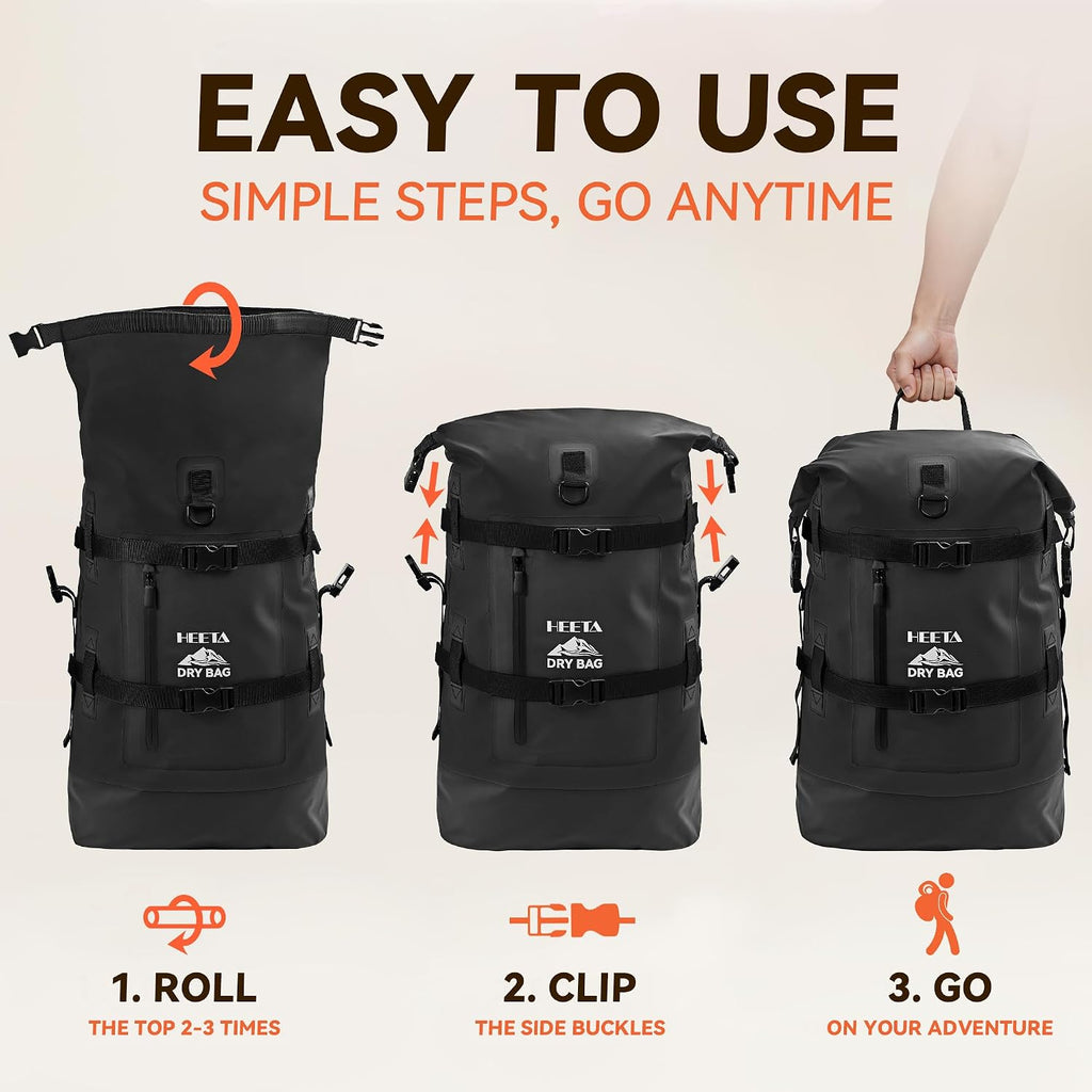 HEETA Dry Bags Waterproof Backpack 40L for Men & Women, Roll Top Heavy Duty
