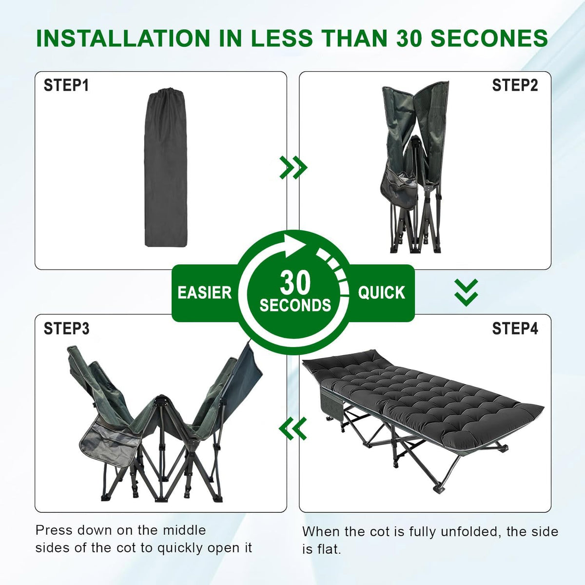 Camping Cot, 28'' Wide Sleeping Cots for Adults, Folding Bed with Pad & Bag