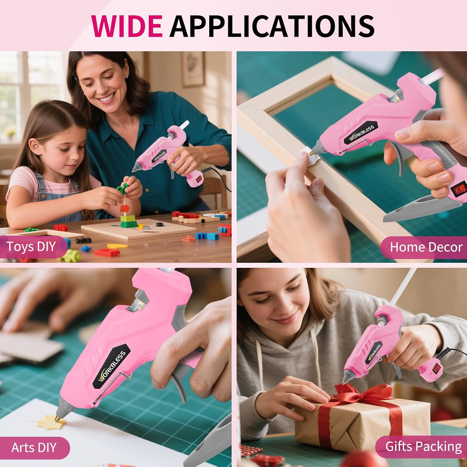 Hot Glue Gun Large 60W/100W Dual Temp W/Full Size Stick Set,Pink