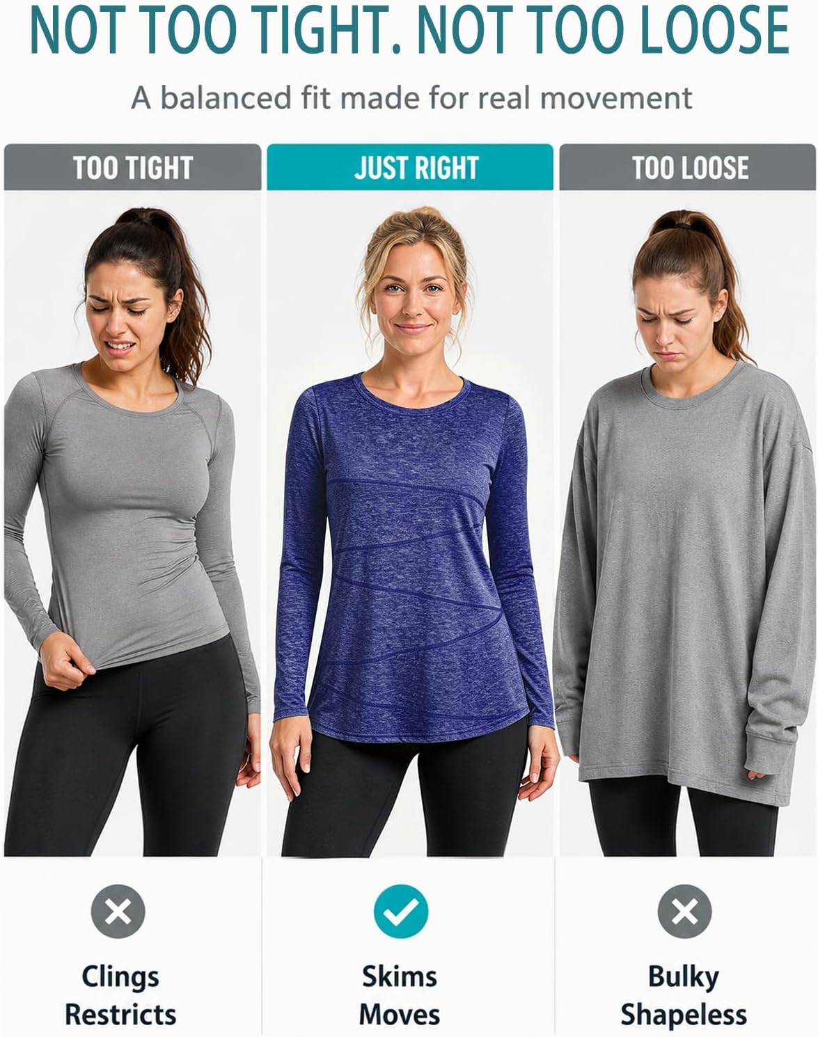 Kimmery Workout Tops for Women Long Sleeve Shirts for Women Quick Dry Line Decor Yoga Tops Sizes S-3XL