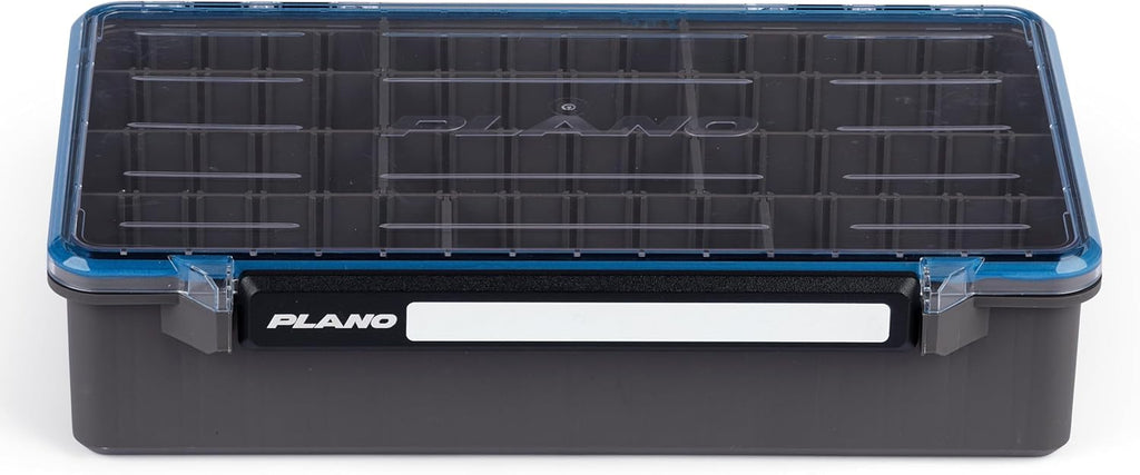 Plano StowAway 3700 Waterproof Deep Open Tackle Box, IPX7 Waterproof, with Rustricor, Single Latch Design, Transparent DuraView Lid, Stackable Storage for Fishing Bait, Lures and Gear