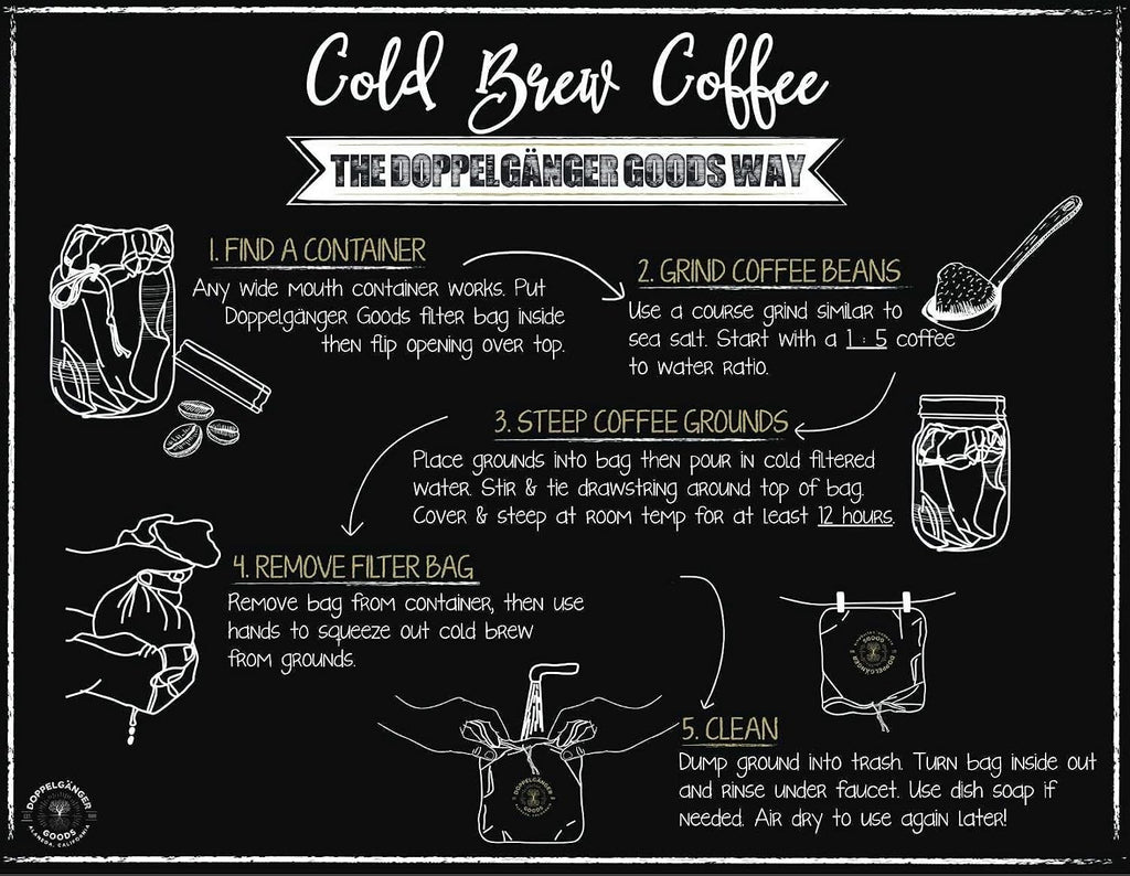 Reusable Cold Brew Coffee Bag 2-Pack Medium 8x12in Organic Cotton